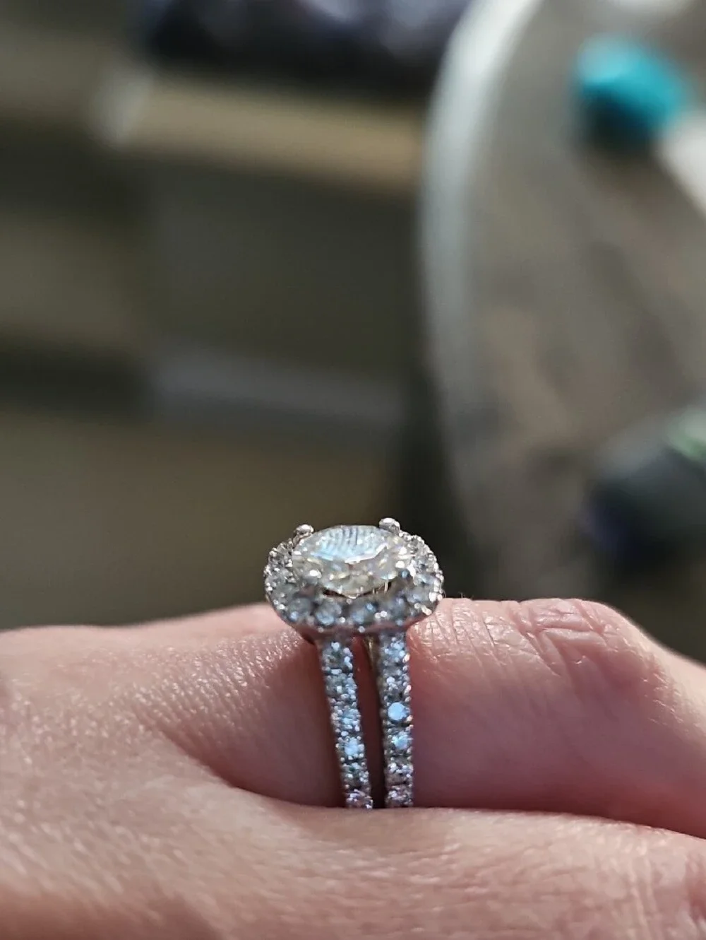 Classic Halo Diamond Engagement Ring in 14k White Gold - White Almost 3 Carat